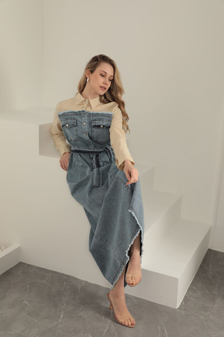 KKT Denim Fabric Garnish Dress-Beige - Torrejón de Ardoz