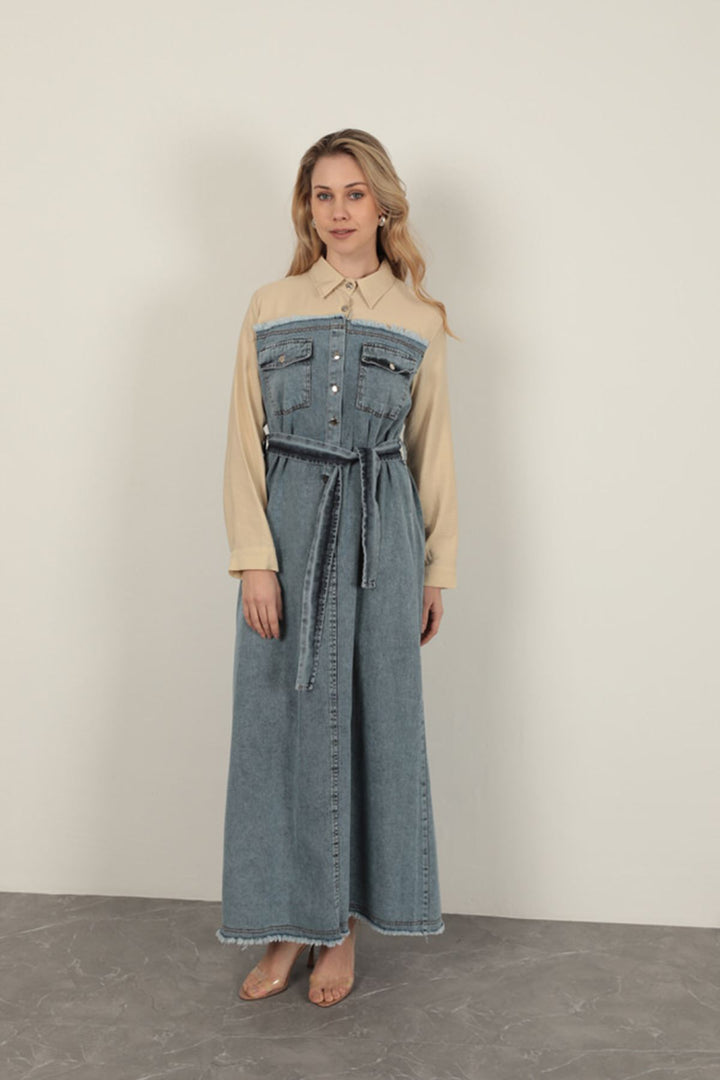 KKT Denim Fabric Garnish Dress-Beige - Torrejón de Ardoz