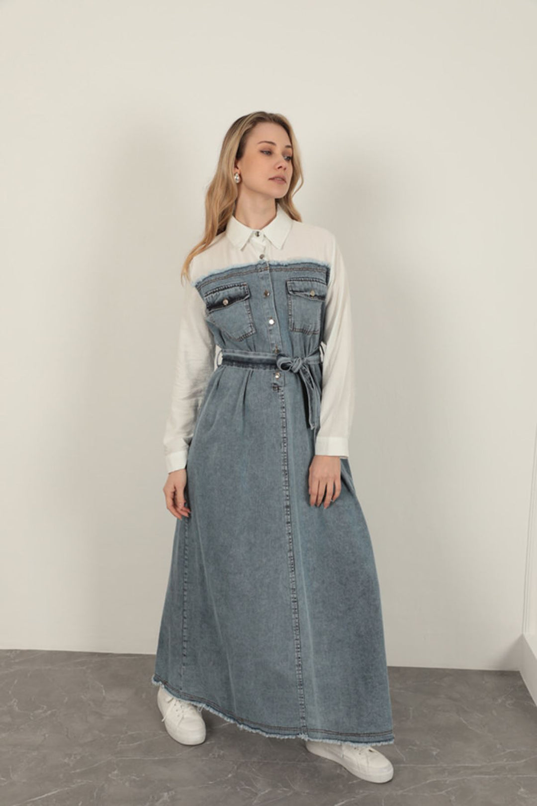 KKT Denim Fabric Garnish Dress-Ecru - Anzio