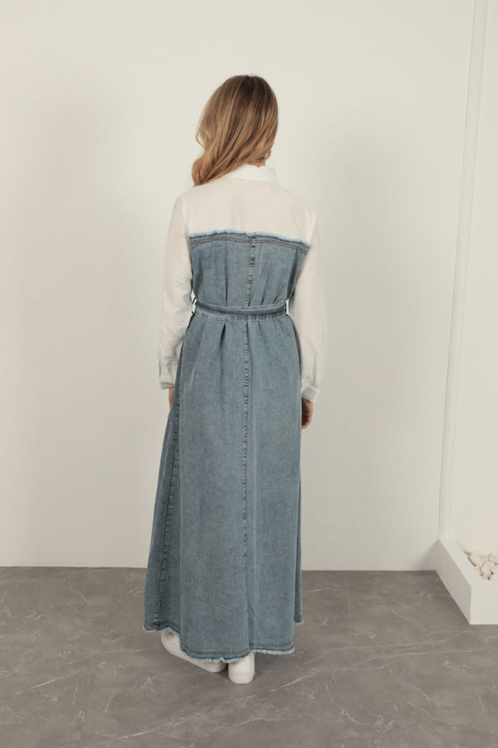 KKT Denim Fabric Garnish Dress-Ecru - Anzio