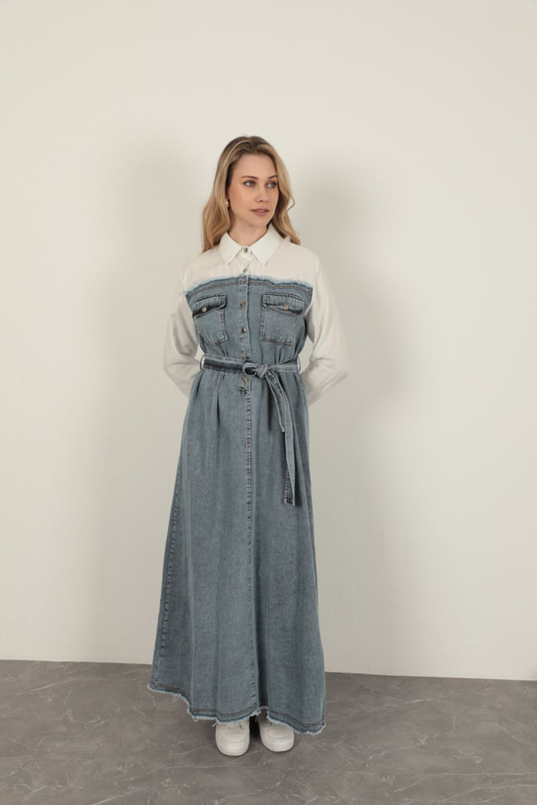 KKT Denim Fabric Garnish Dress-Ecru - Anzio