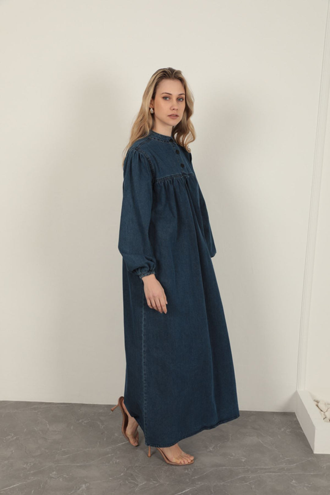 KKT Denim Fabric Women's Dress-Navy Blue - New Haven