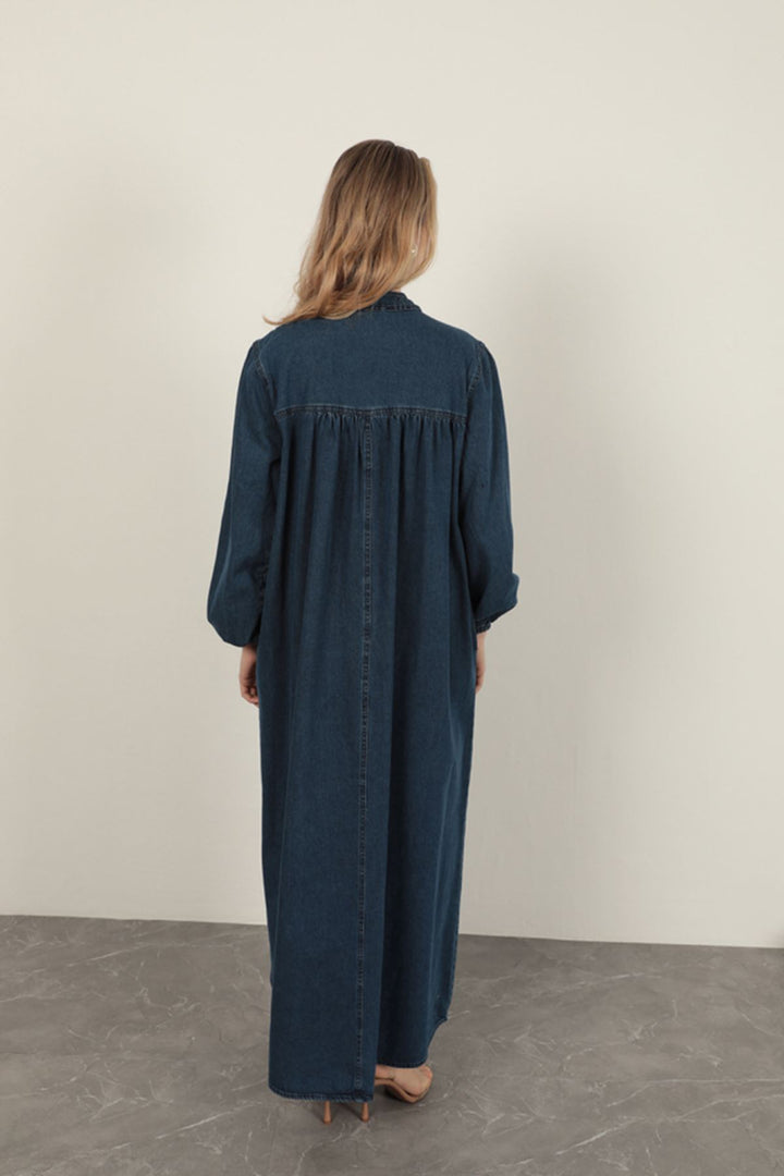 KKT Denim Fabric Women's Dress-Navy Blue - New Haven