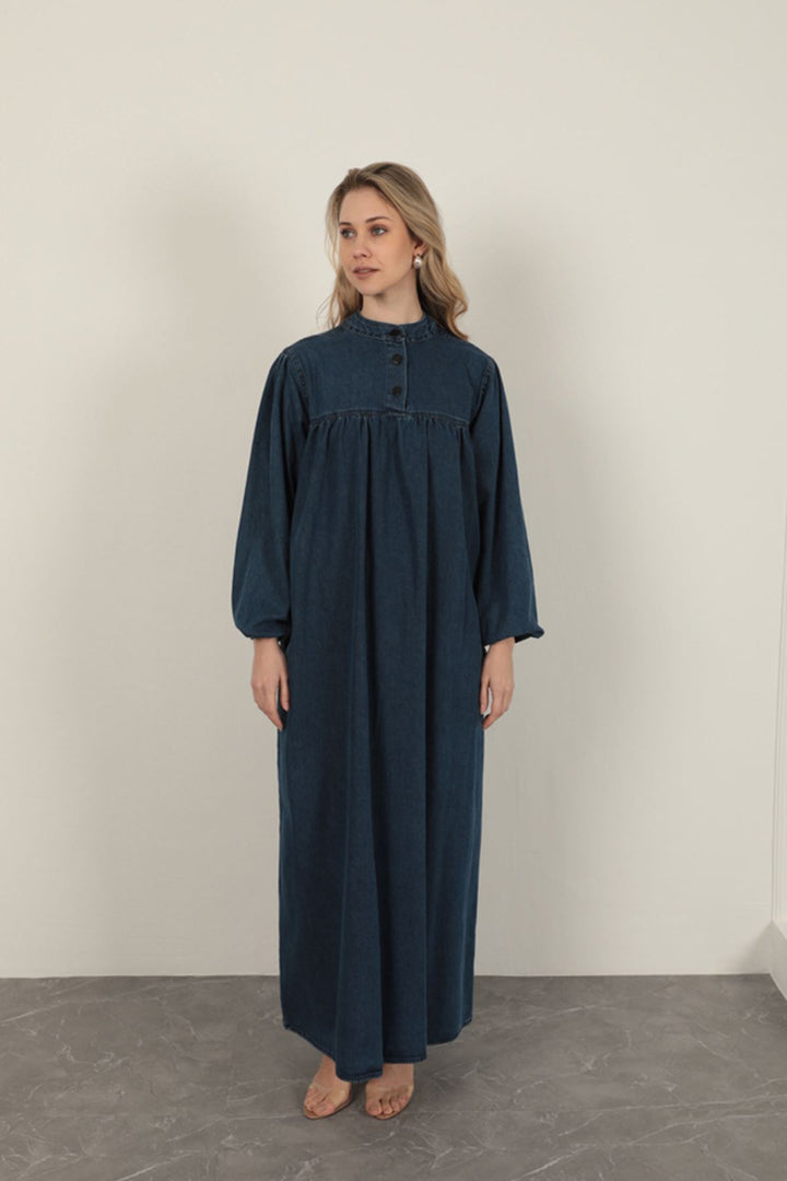 KKT Denim Fabric Women's Dress-Navy Blue - New Haven