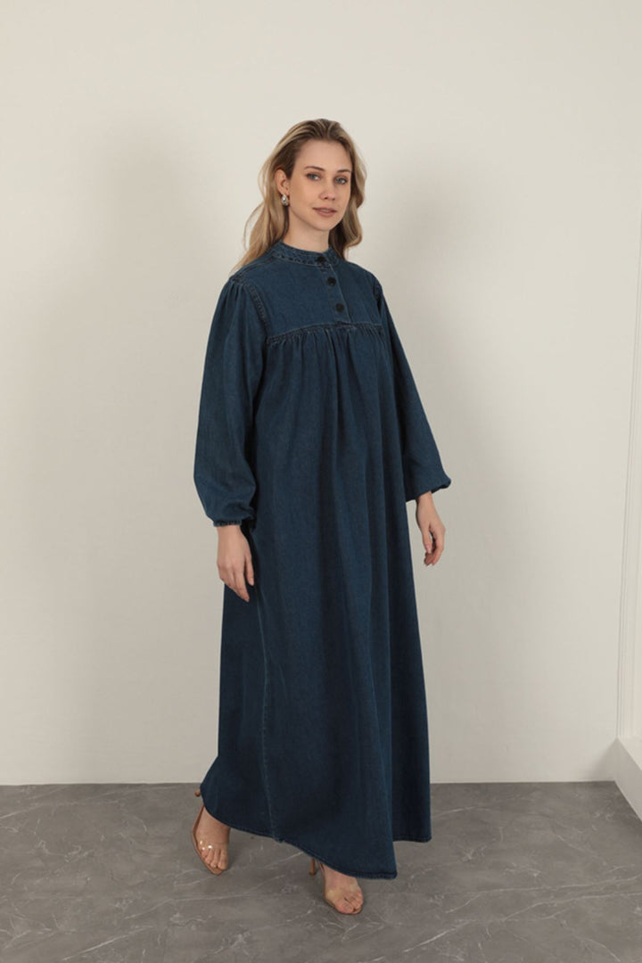 KKT Denim Fabric Women's Dress-Navy Blue - New Haven
