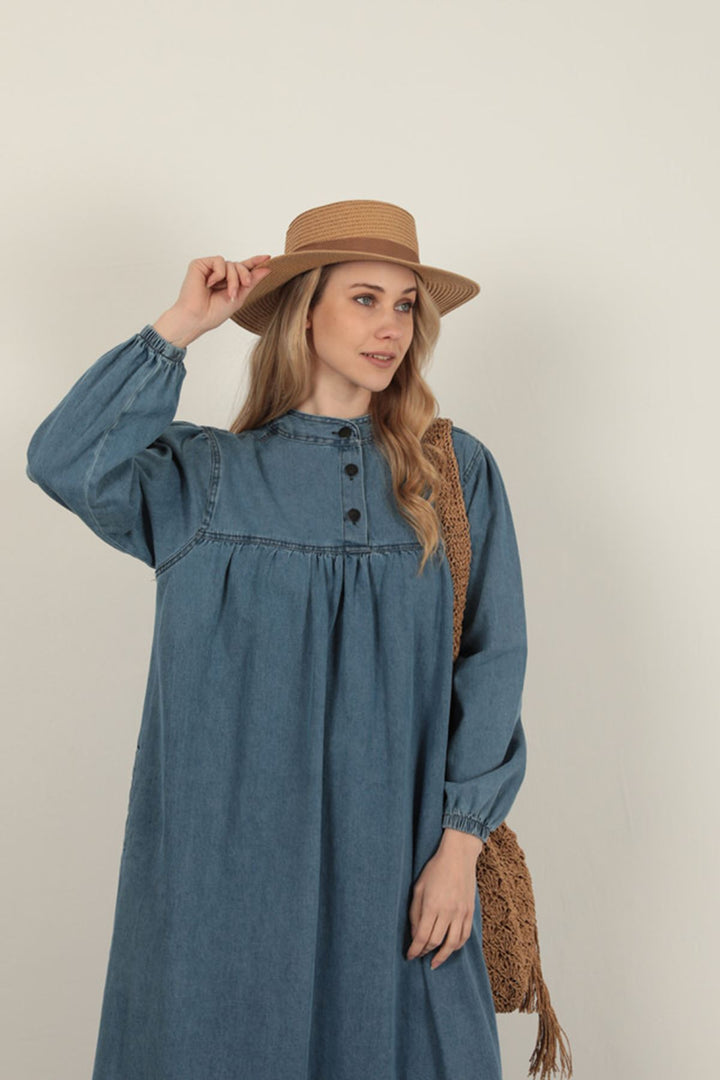 KKT Denim Fabric Women's Dress-Blue - Néa Ionía