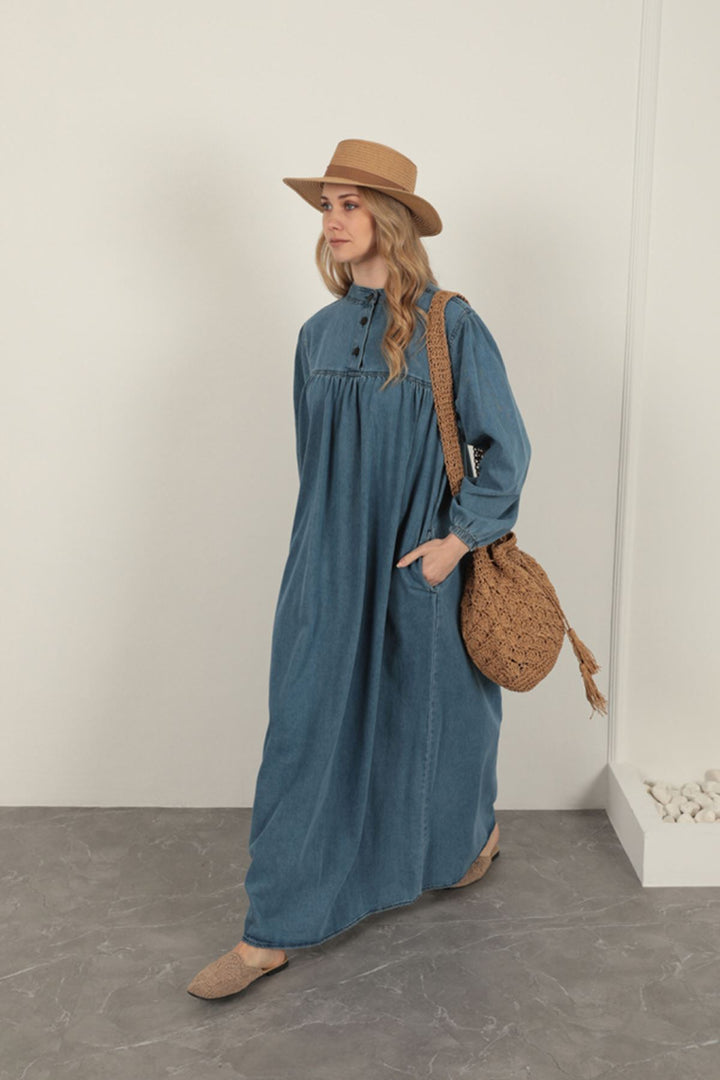 KKT Denim Fabric Women's Dress-Blue - Néa Ionía