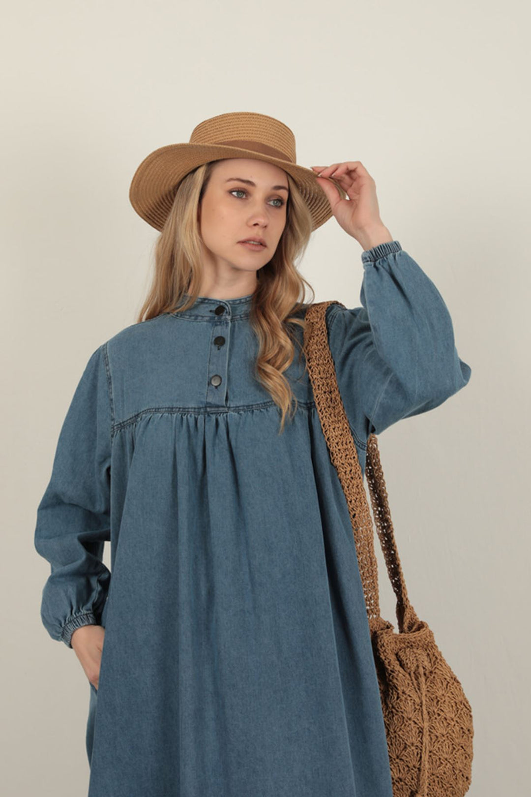 KKT Denim Fabric Women's Dress-Blue - Néa Ionía