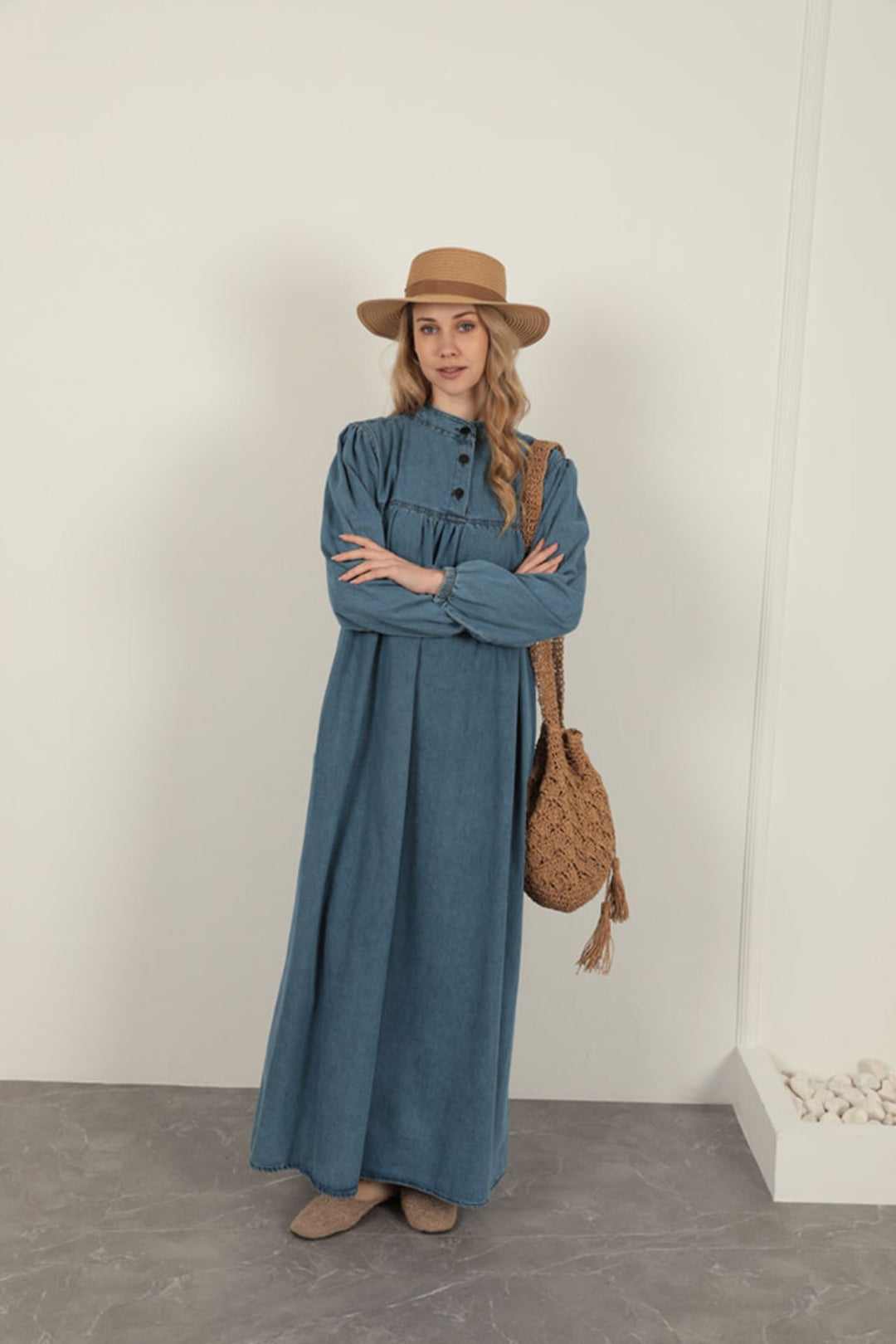 KKT Denim Fabric Women's Dress-Blue - Néa Ionía