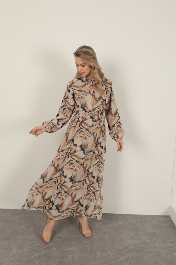 KKT Chiffon Fabric Fabric Women Dress-Beige - Covina