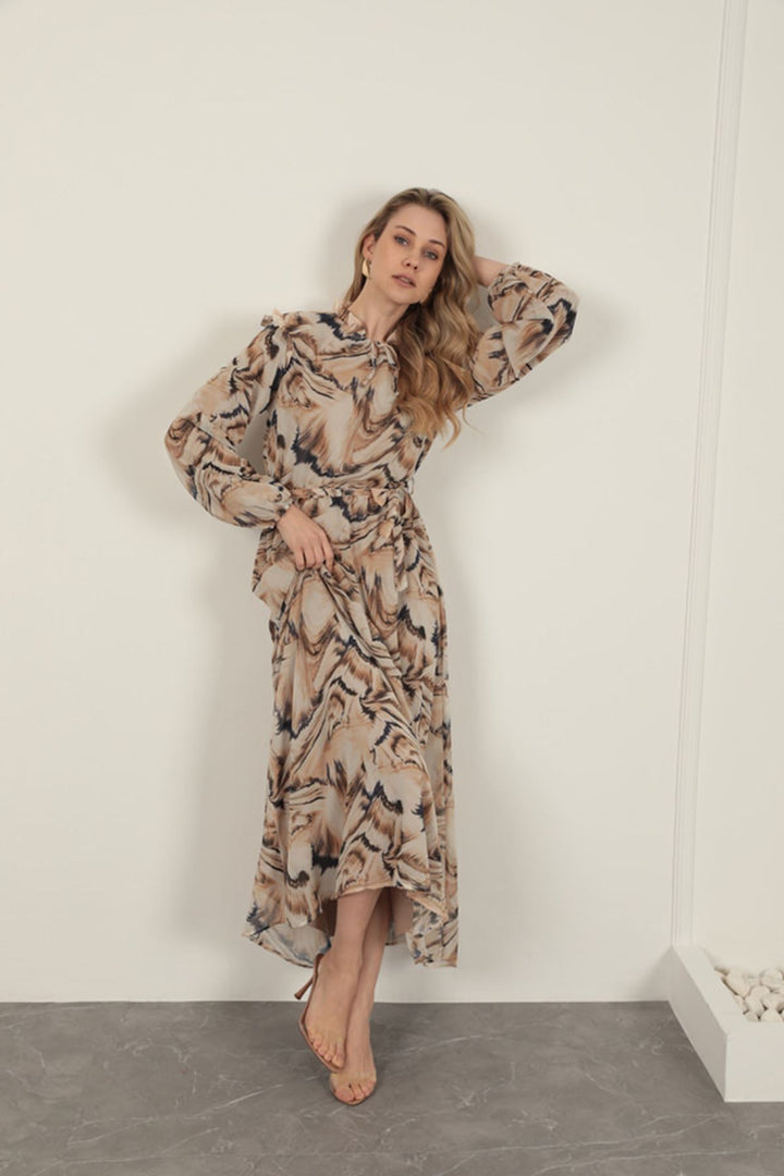KKT Chiffon Fabric Fabric Women Dress-Beige - Covina