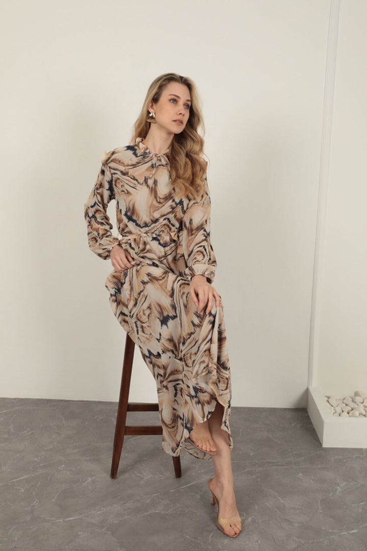 KKT Chiffon Fabric Fabric Women Dress-Beige - Covina