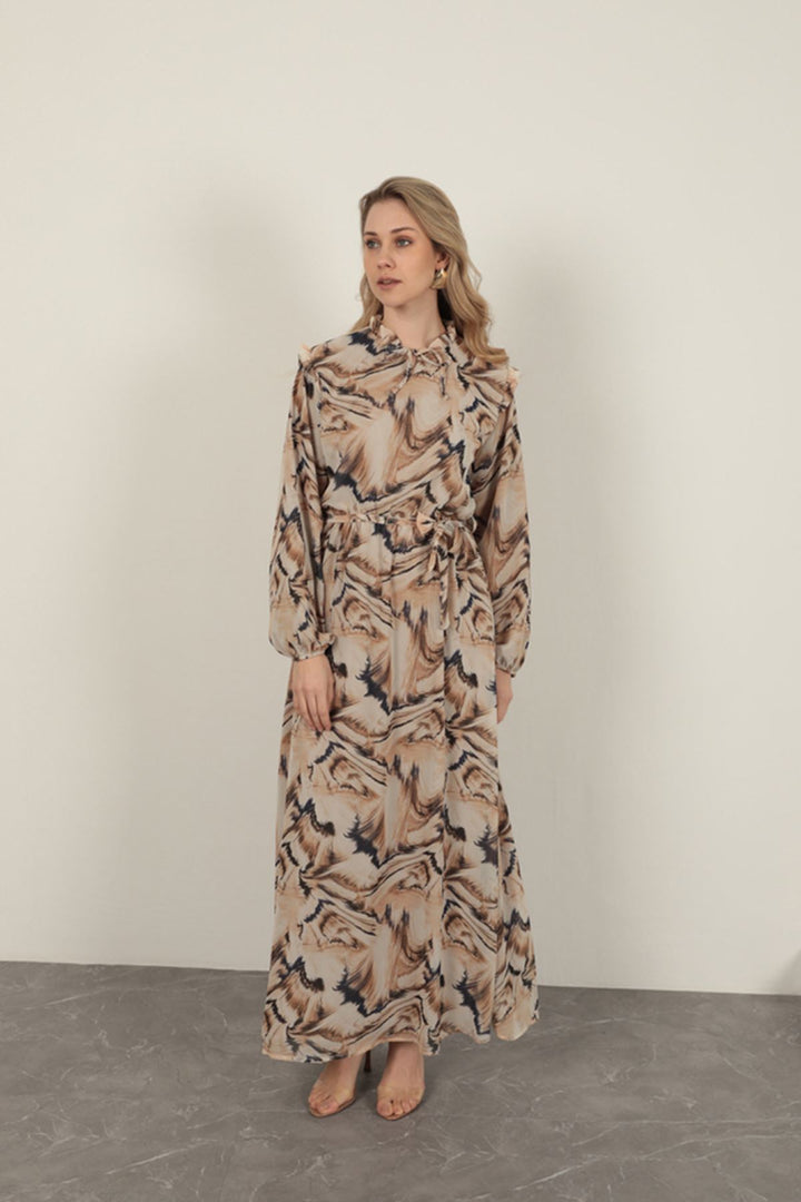 KKT Chiffon Fabric Fabric Women Dress-Beige - Covina