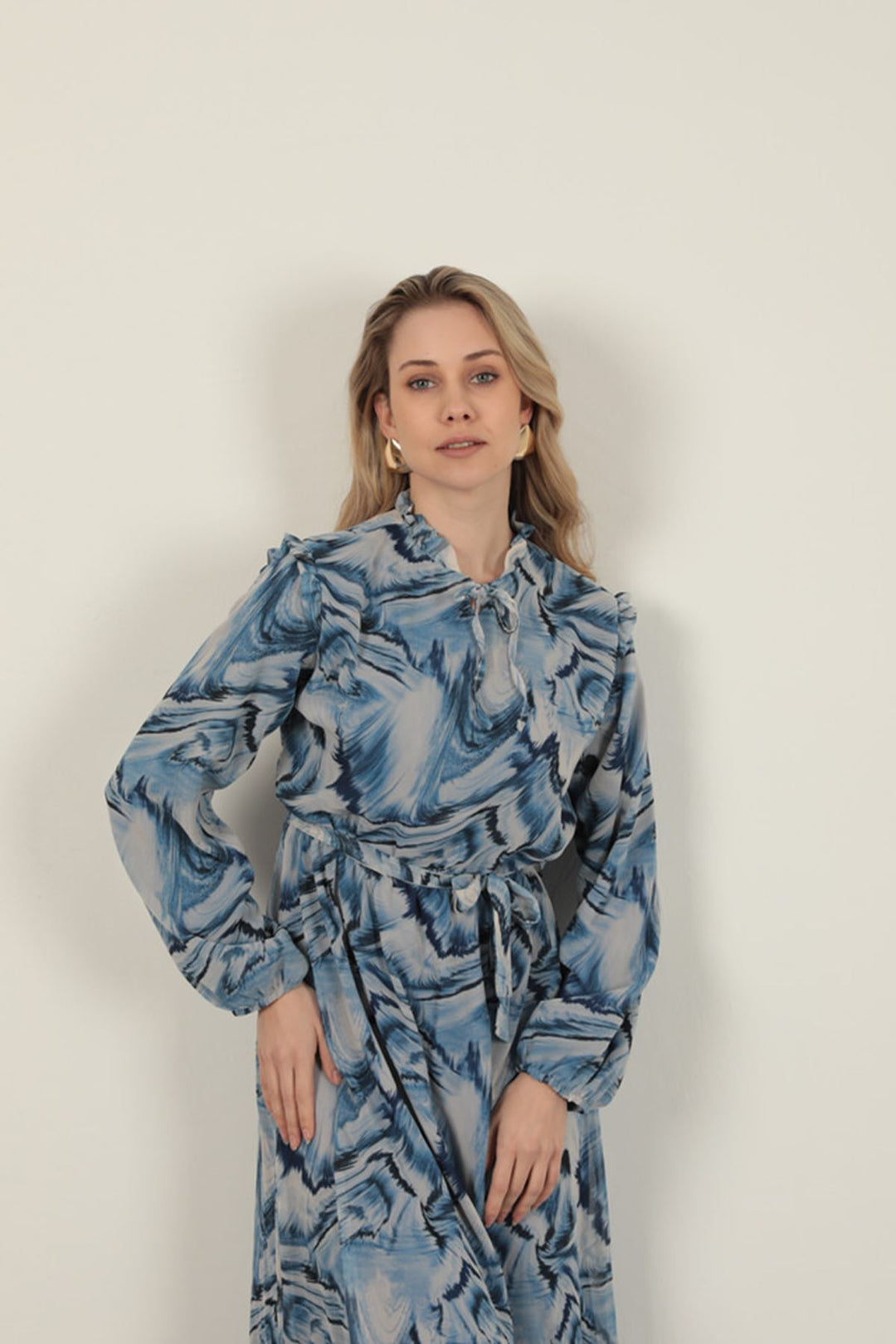 KKT Chiffon Fabric Fabric Women Dress-Sax - San José del Cabo