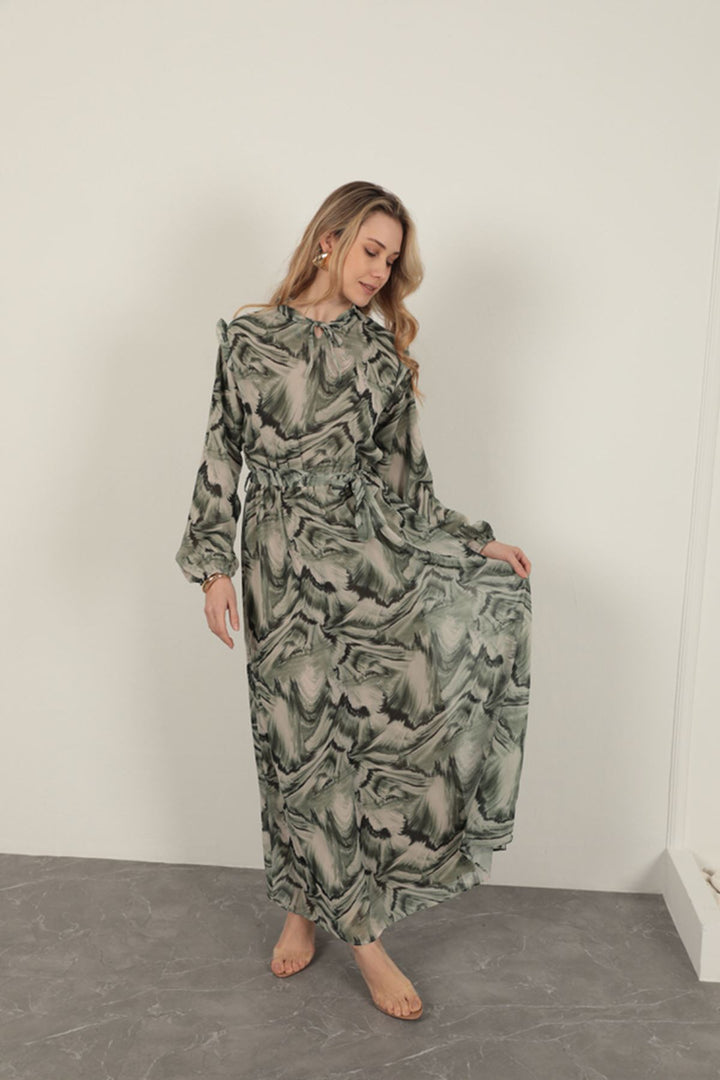 KKT Chiffon Fabric Fabric Women Dress-Green - Vincennes