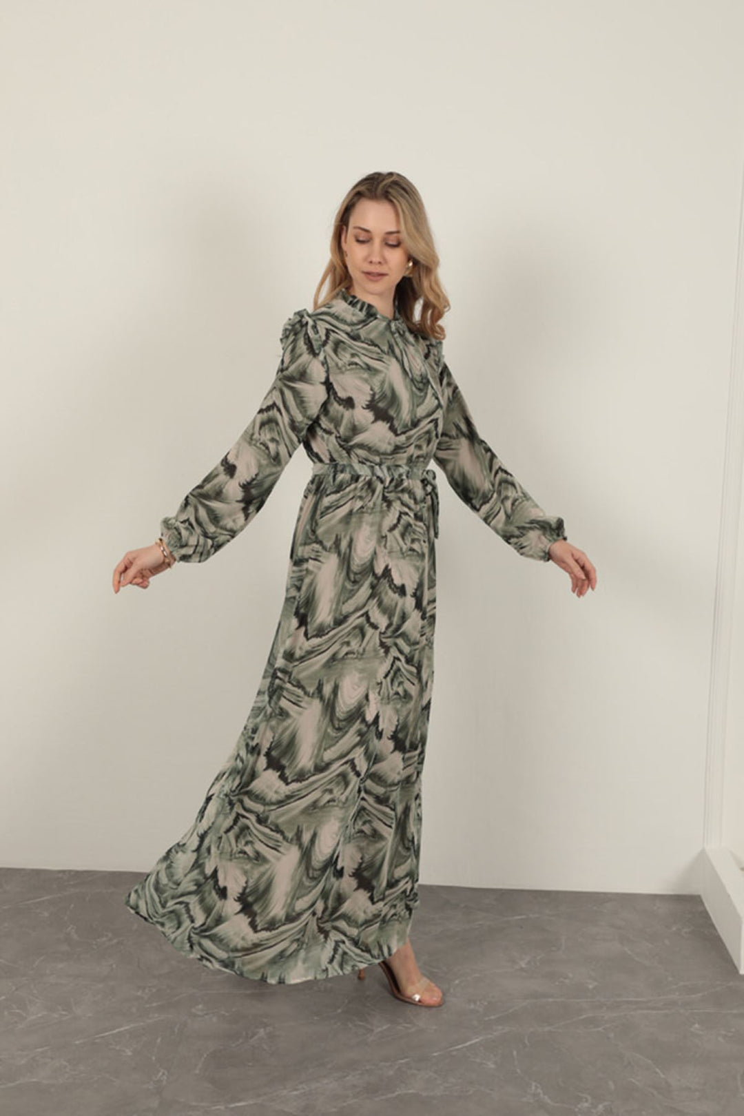 KKT Chiffon Fabric Fabric Women Dress-Green - Vincennes