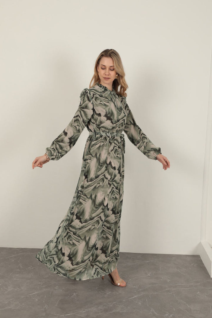 KKT Chiffon Fabric Fabric Women Dress-Green - Vincennes