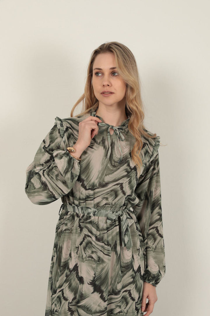 KKT Chiffon Fabric Fabric Women Dress-Green - Vincennes