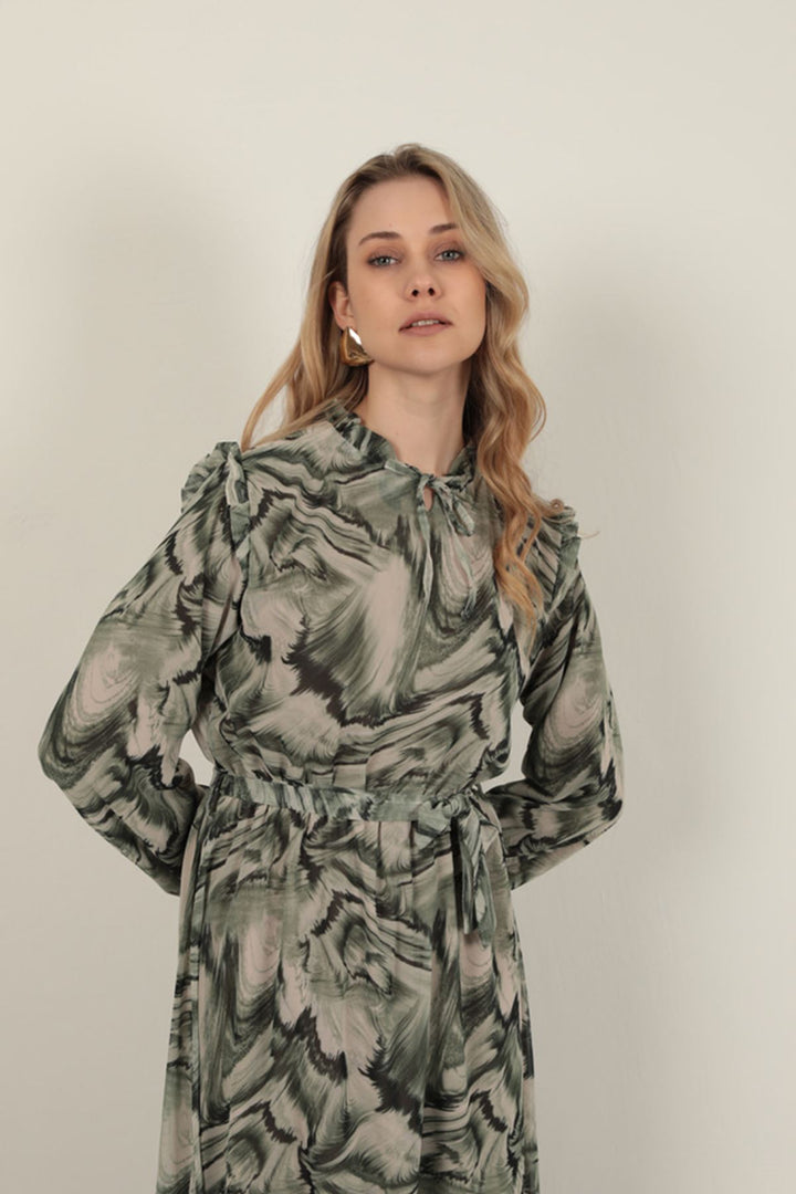 KKT Chiffon Fabric Fabric Women Dress-Green - Vincennes