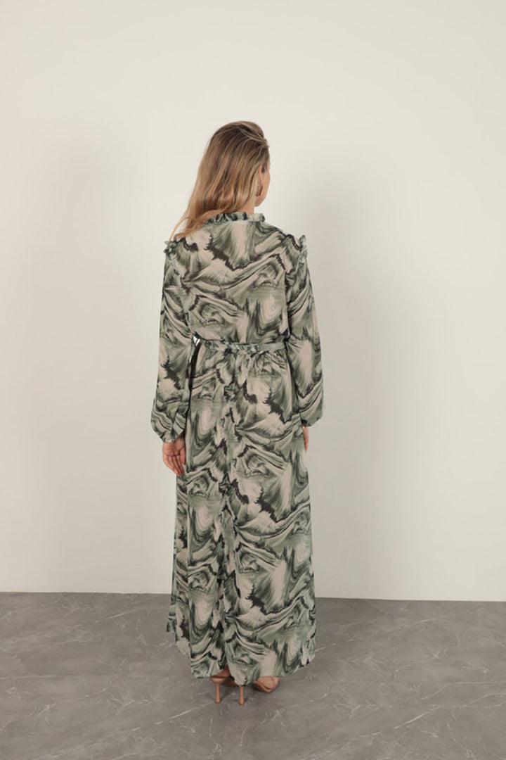 KKT Chiffon Fabric Fabric Women Dress-Green - Vincennes