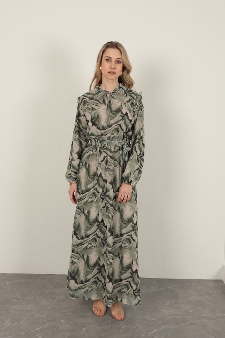 KKT Chiffon Fabric Fabric Women Dress-Green - Vincennes