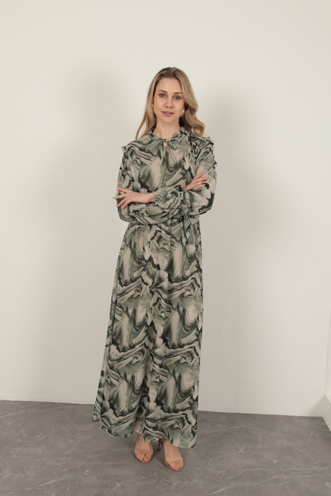 KKT Chiffon Fabric Fabric Women Dress-Green - Vincennes