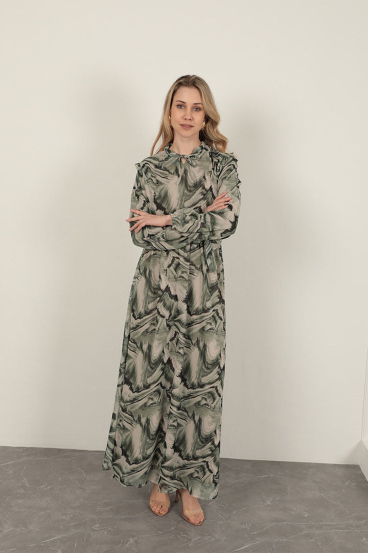 KKT Chiffon Fabric Fabric Women Dress-Green - Vincennes