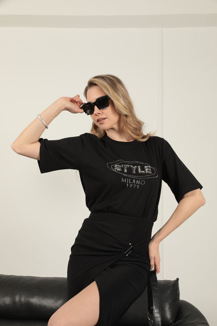 KKT Stone Detailed Women's T-Shirt-Black - Stanton