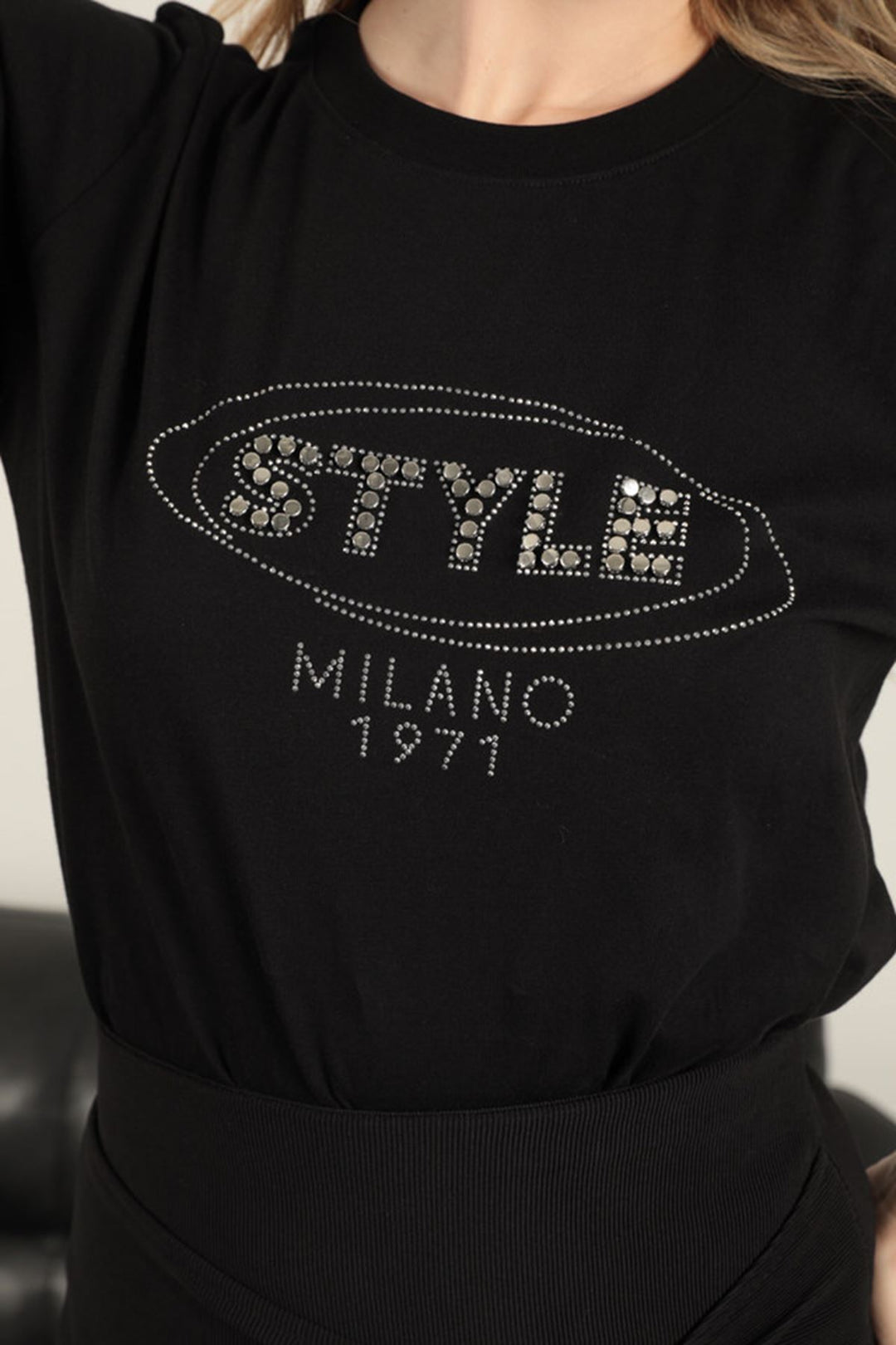KKT Stone Detailed Women's T-Shirt-Black - Stanton