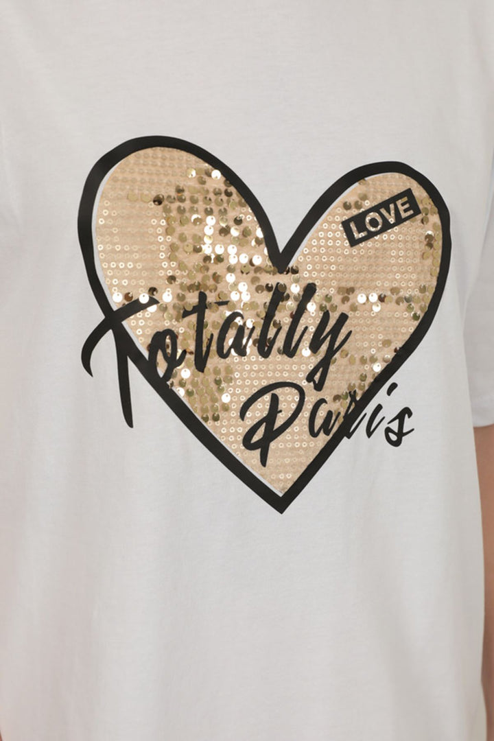 KKT Sequin Detailed Women's T-Shirt-White - Lancaster