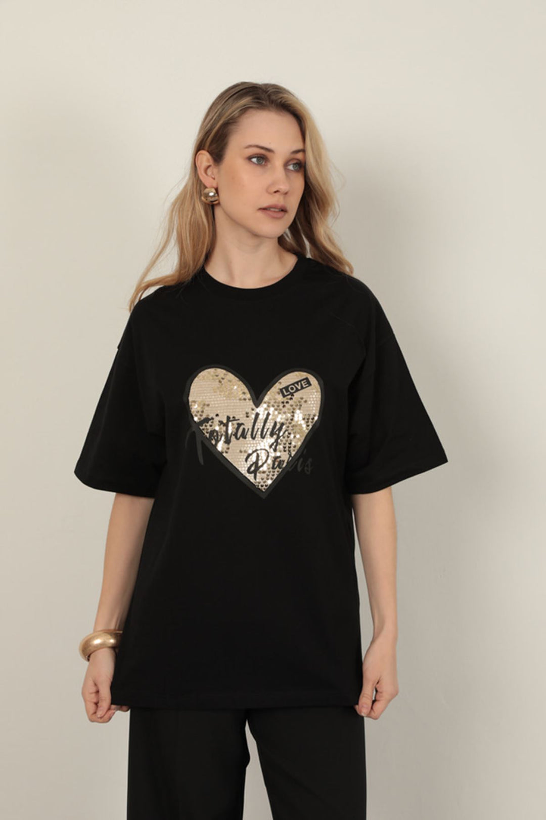 KKT Sequin Detailed Women's T-Shirt-Black - Tuscaloosa