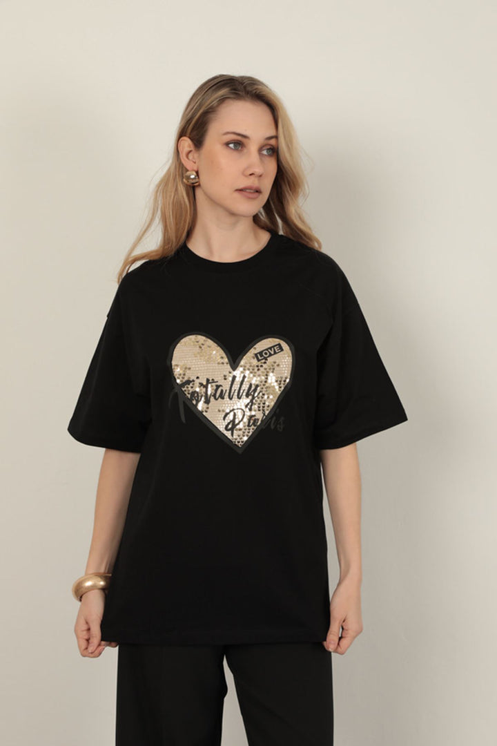 KKT Sequin Detailed Women's T-Shirt-Black - Tuscaloosa