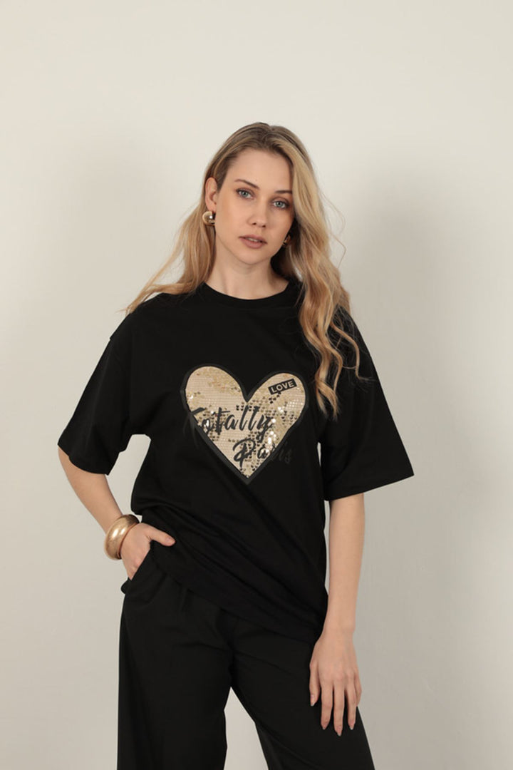 KKT Sequin Detailed Women's T-Shirt-Black - Tuscaloosa
