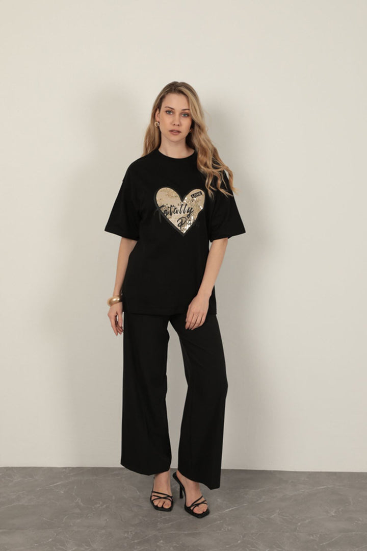 KKT Sequin Detailed Women's T-Shirt-Black - Tuscaloosa