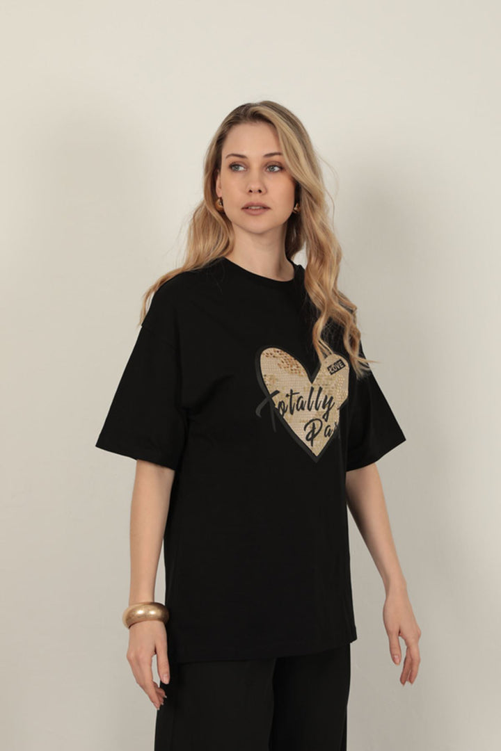 KKT Sequin Detailed Women's T-Shirt-Black - Tuscaloosa