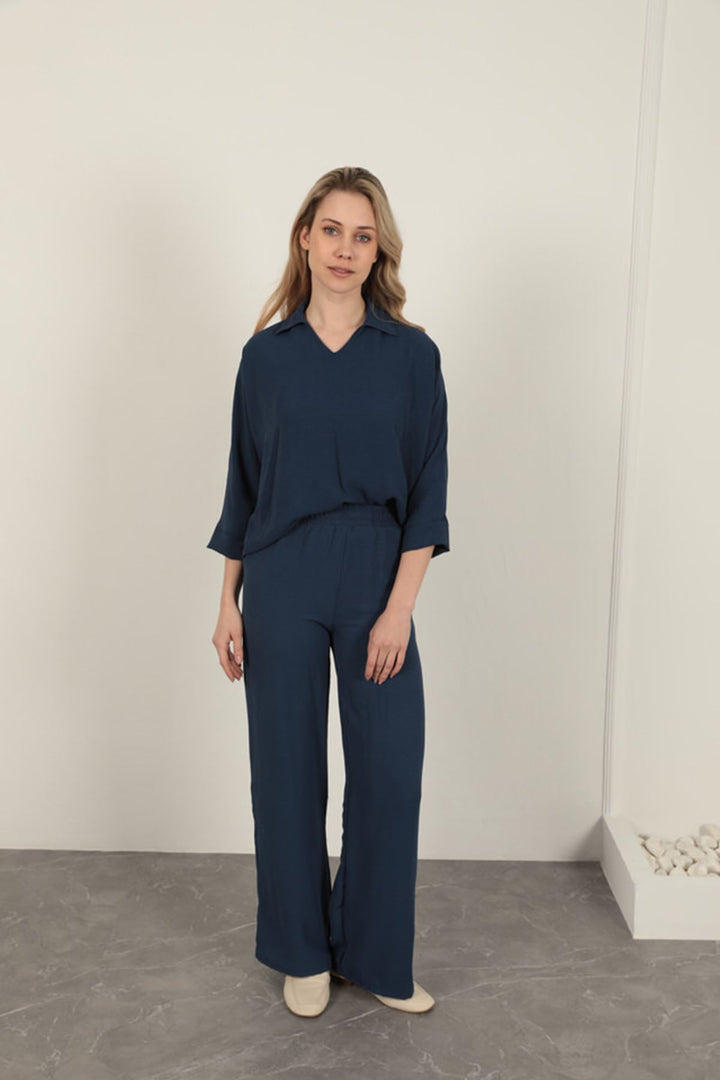 KKT Wide Leg Women's Trousers-Navy Blue - Bârlad