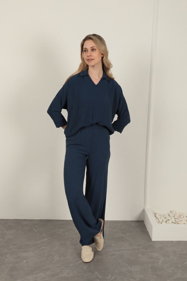 KKT Wide Leg Women's Trousers-Navy Blue - Bârlad