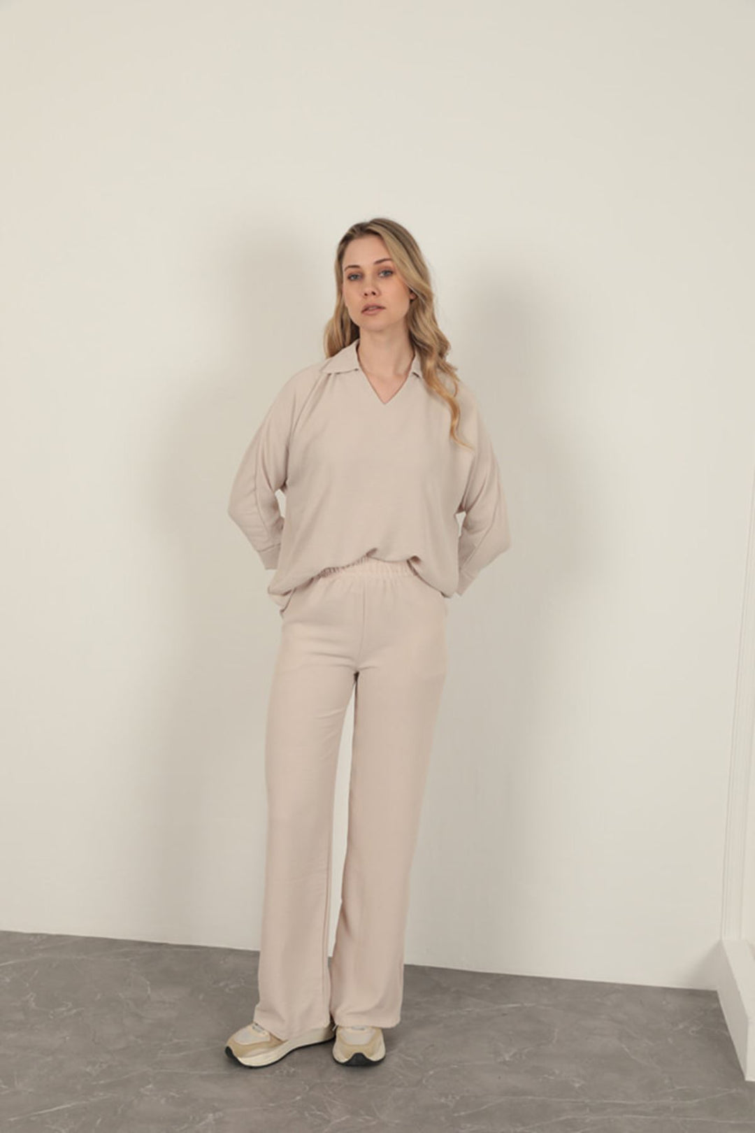 KKT Wide Leg Women's Trousers-Stone - Acaxochitlán
