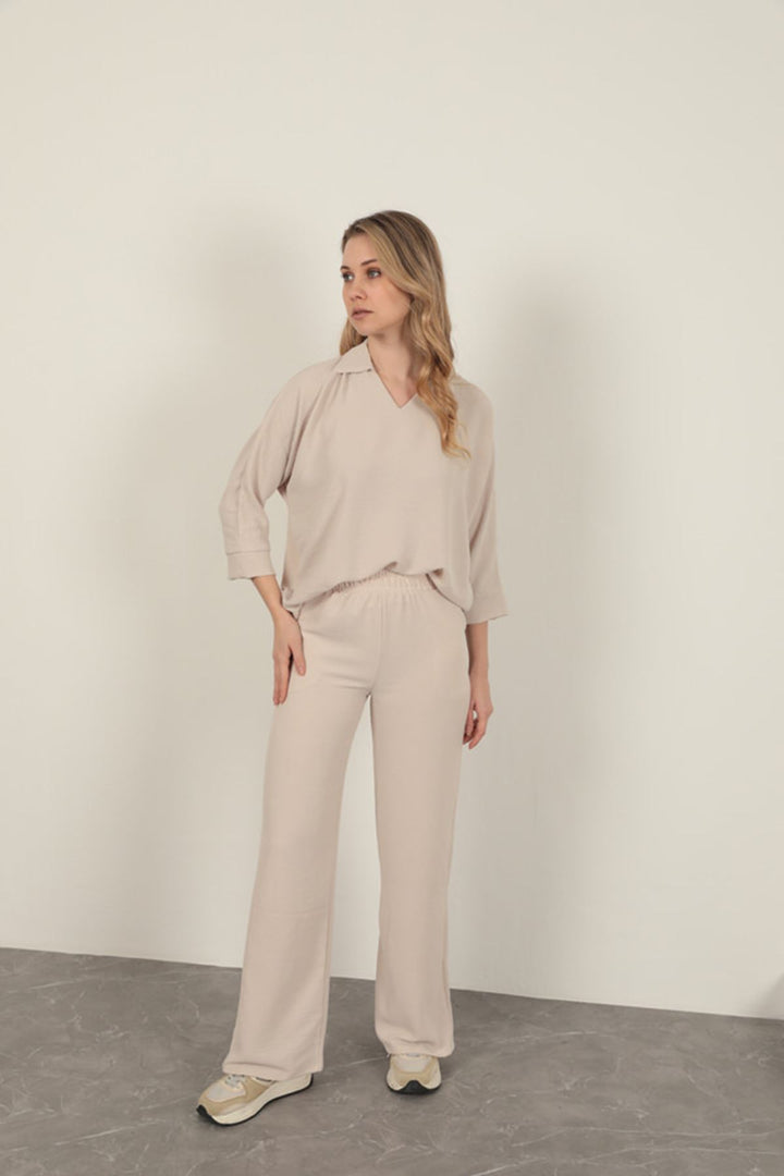 KKT Wide Leg Women's Trousers-Stone - Acaxochitlán