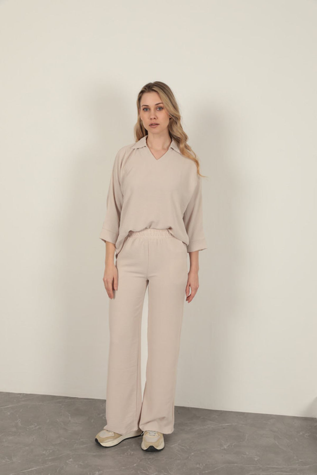 KKT Wide Leg Women's Trousers-Stone - Acaxochitlán