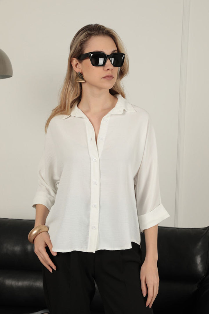 KKT Buttoned Women's Shirt-Ecru - Irákleio