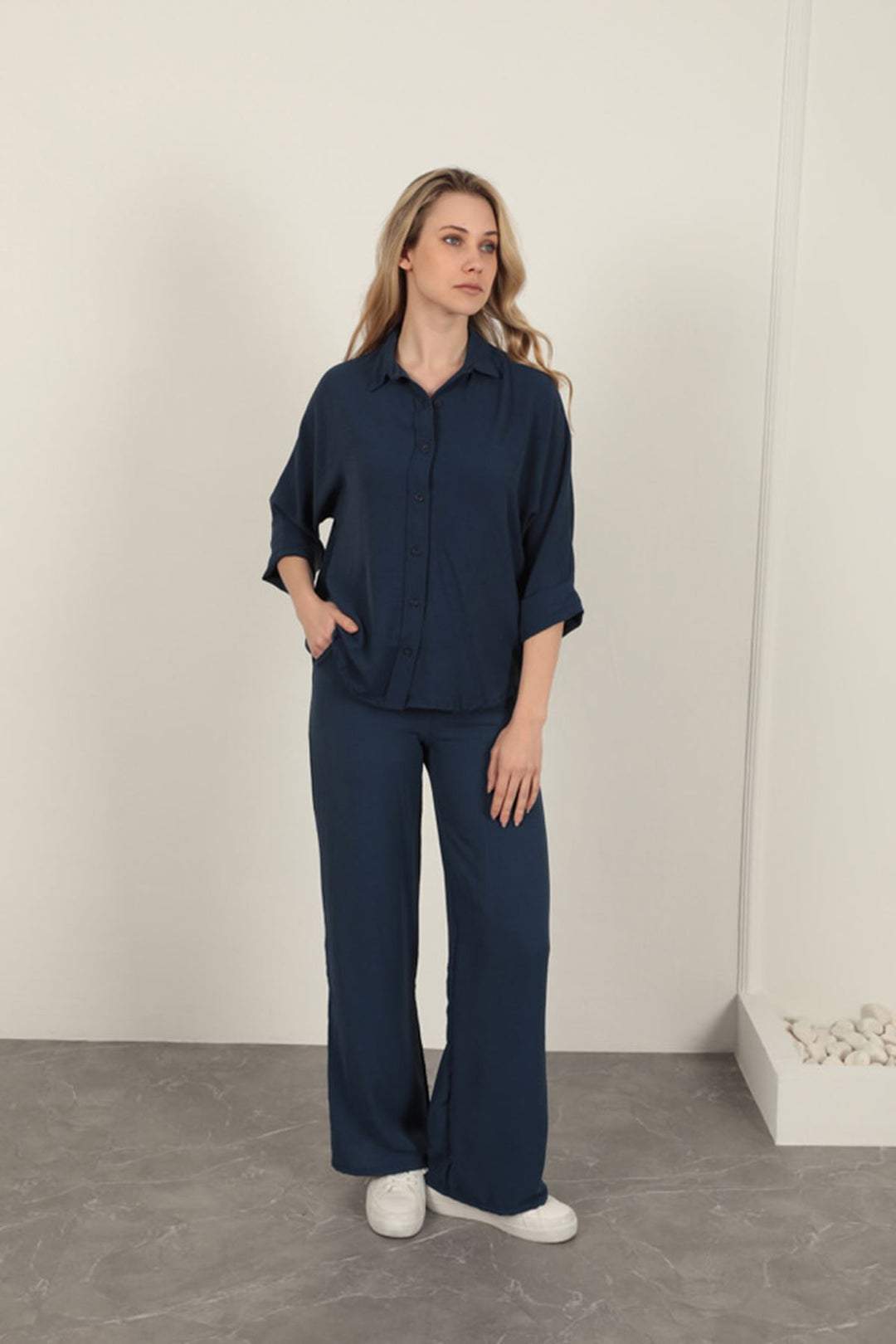 KKT Buttoned Women's Shirt-Navy Blue - Bergkamen