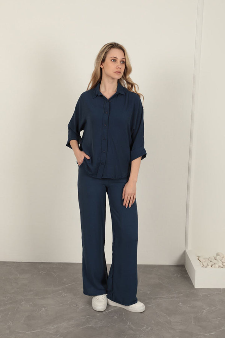 KKT Buttoned Women's Shirt-Navy Blue - Bergkamen