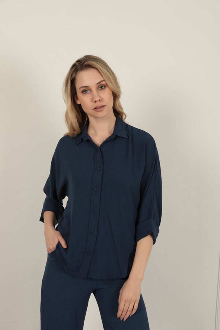 KKT Buttoned Women's Shirt-Navy Blue - Bergkamen