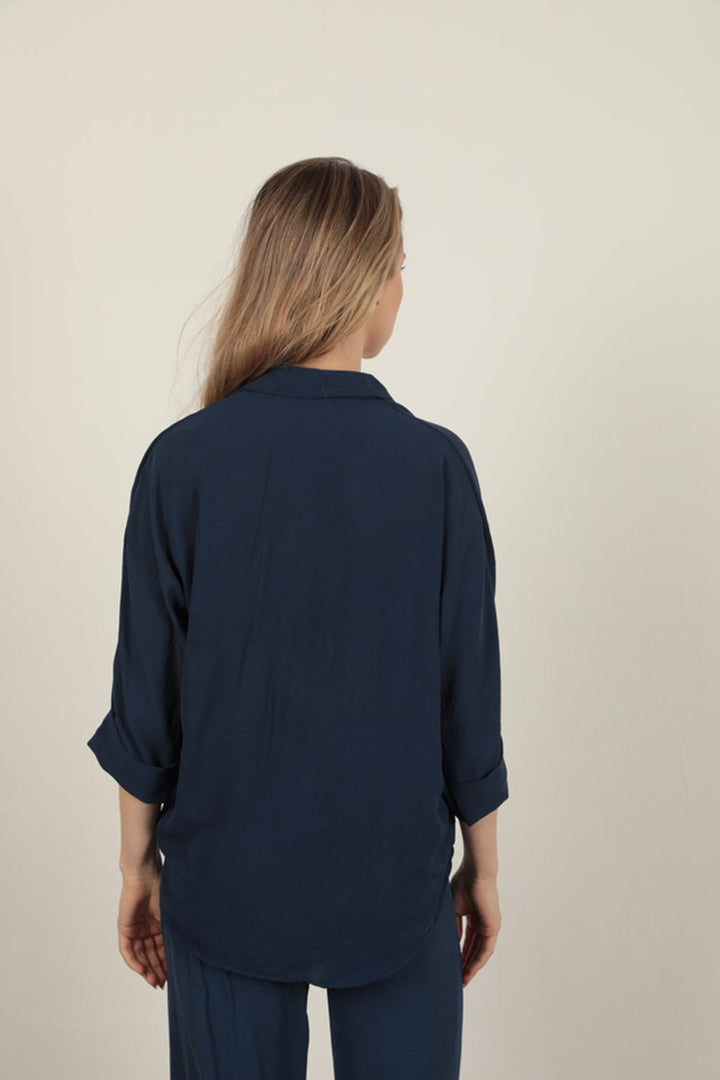 KKT Buttoned Women's Shirt-Navy Blue - Bergkamen