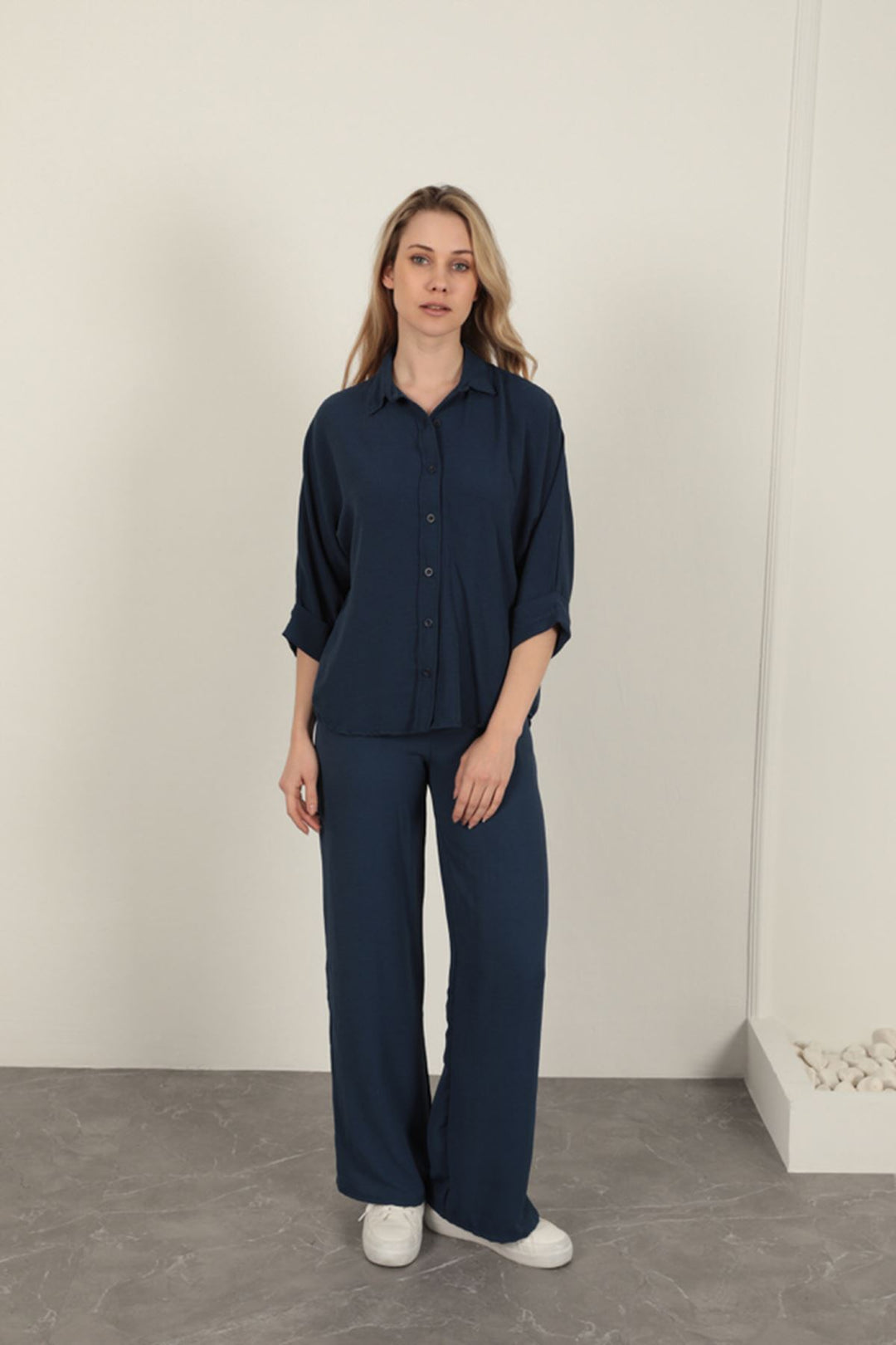 KKT Buttoned Women's Shirt-Navy Blue - Bergkamen