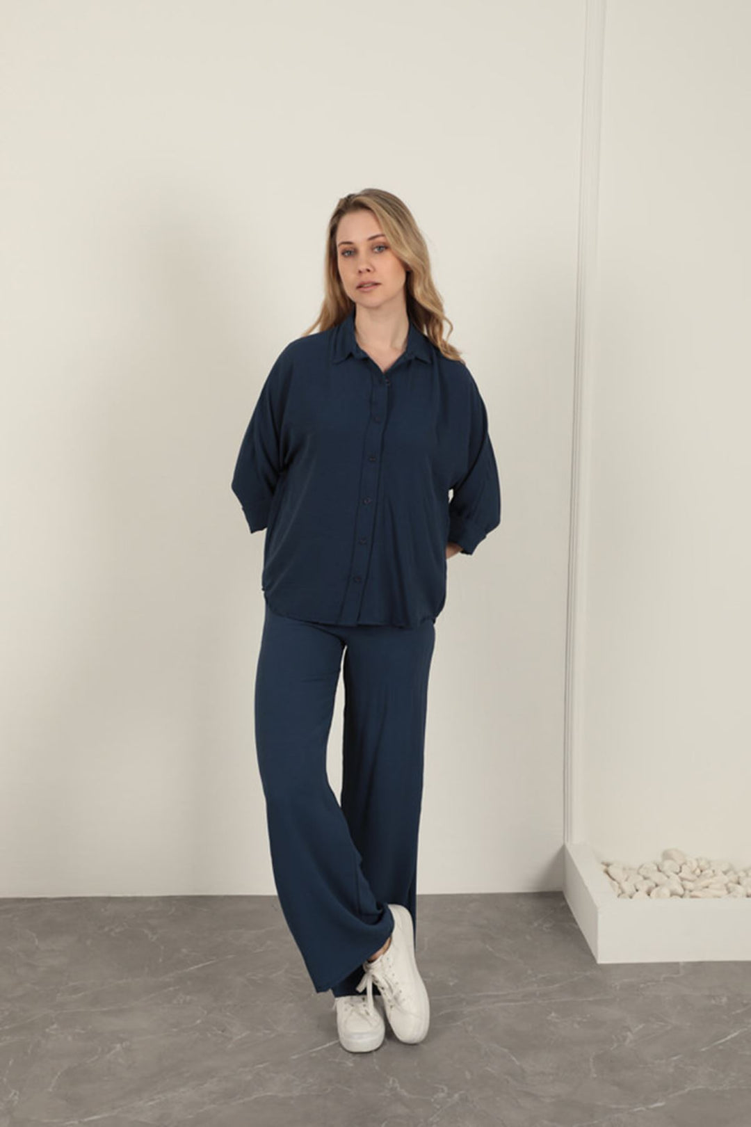 KKT Buttoned Women's Shirt-Navy Blue - Bergkamen