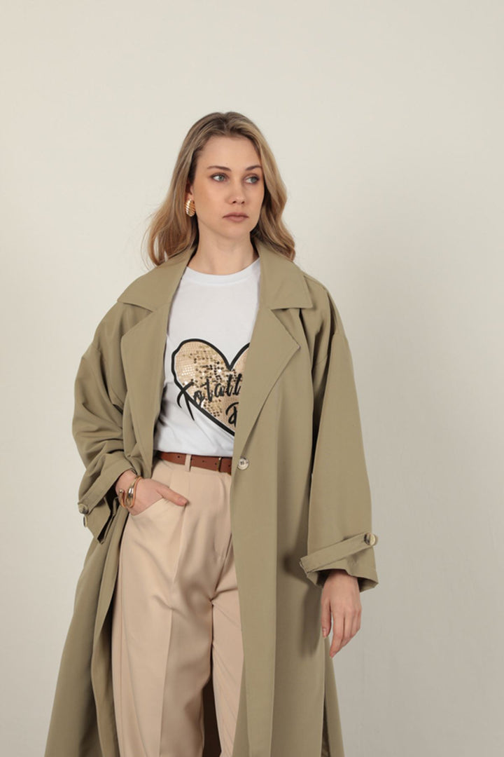 KKT Torino Fabric Women's Trench Coat-Khaki - Westland