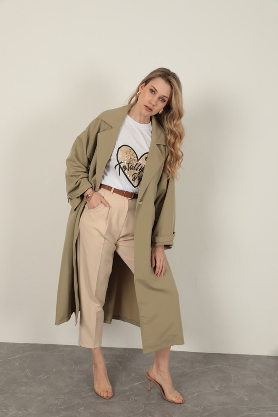 KKT Torino Fabric Women's Trench Coat-Khaki - Westland