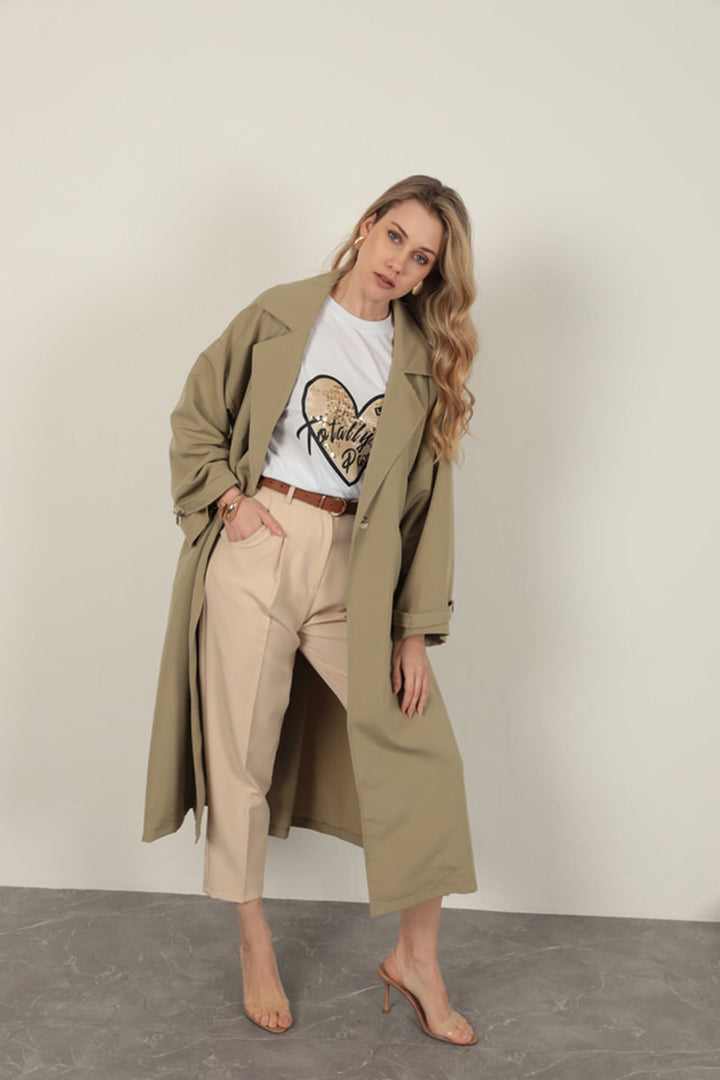 KKT Torino Fabric Women's Trench Coat-Khaki - Westland
